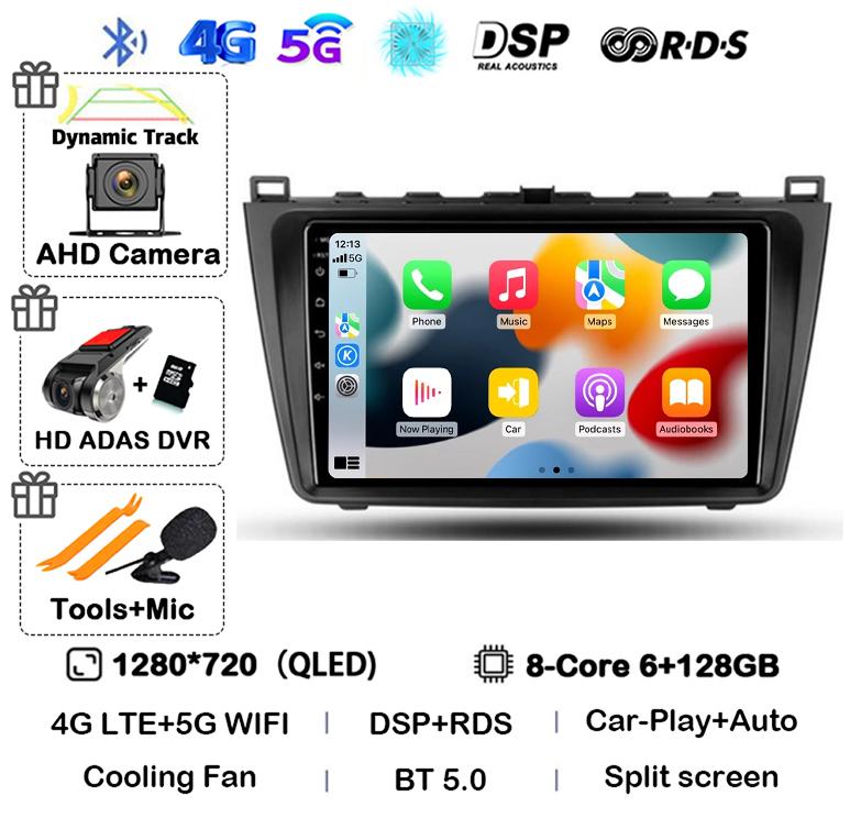 Car Radio Android14 Carplay Auto For Mazda 6 GH 2007 2008 2009 2010 2011 2012 Multimedia GPS Video Player Stereo 2din Head Unit