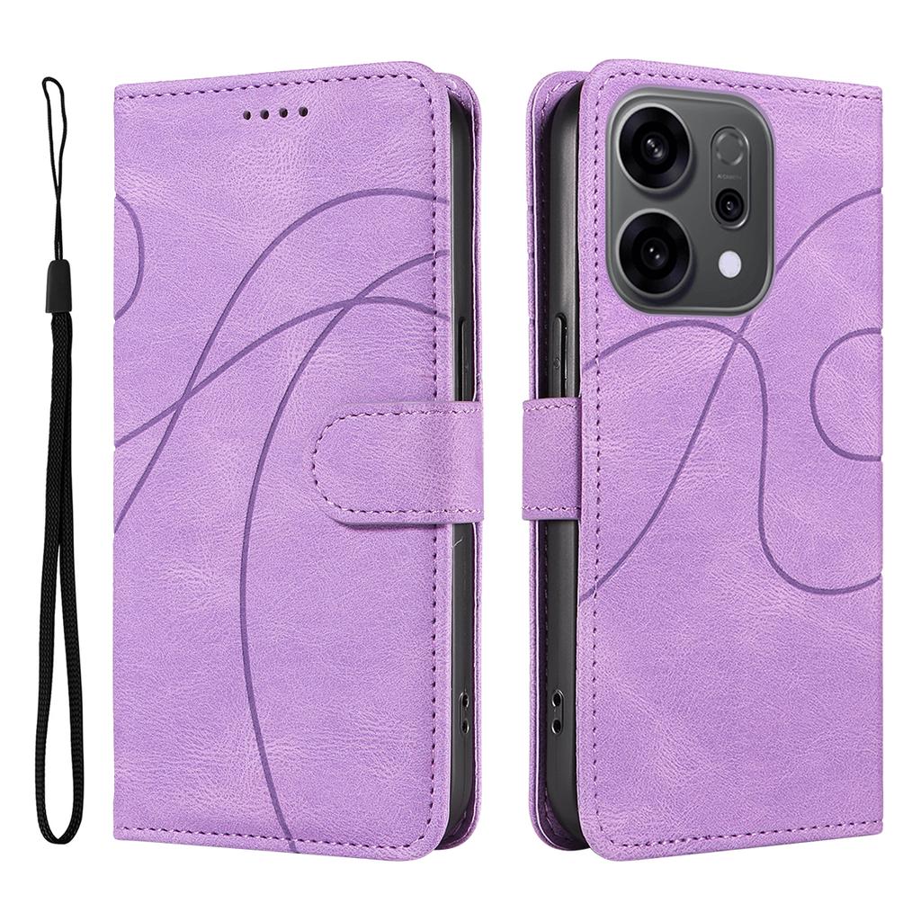 For Oppo Reno14 5G (China)/Oppo Reno14 F 5G/Oppo Reno14 5G (Global) Wallet Case Leather Phone Cover Stand with Curved Line Design