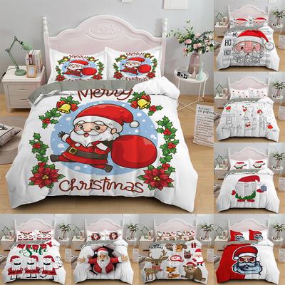 Kerstthema bedrukt beddengoedset slaapkamer Kerstman dekbed en kussensloop AU/EU/US tweepersoonsbed/tweepersoonsbed op volledige grootte