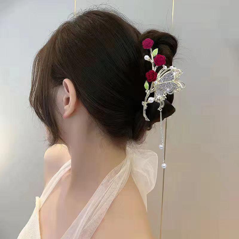 Neue Luxus Strass Band Metall Haar Klaue Klemme Vintage Blume Haar Clips Haarspangen Krabben Grips Haar Zubehör Für Frauen