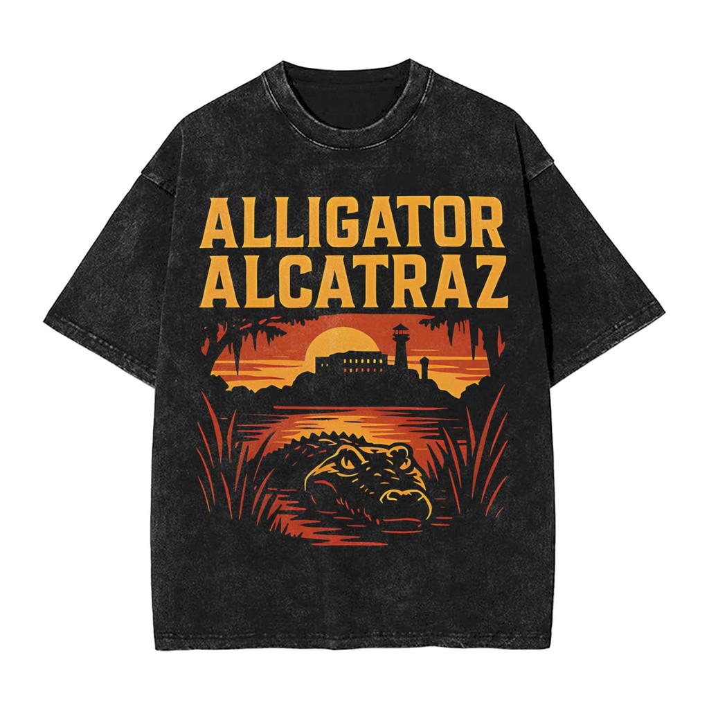 Alligator Alcatraz T Shirt Vintage Style for Men Women Cotton Tee Shirts Tops