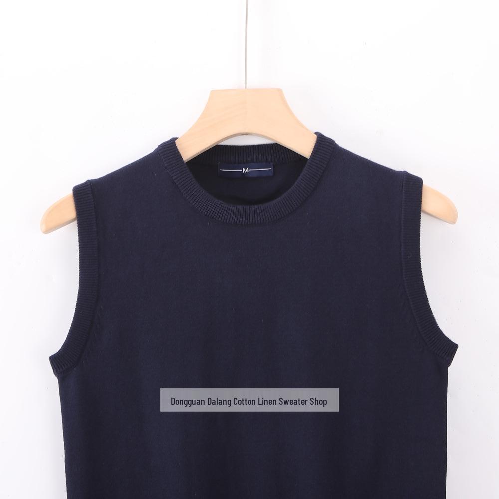 Gilet a Maglia Senza Maniche in Cotone, Girocollo, Lavorazione a Maglia Tinta Unita - Autunno/Inverno