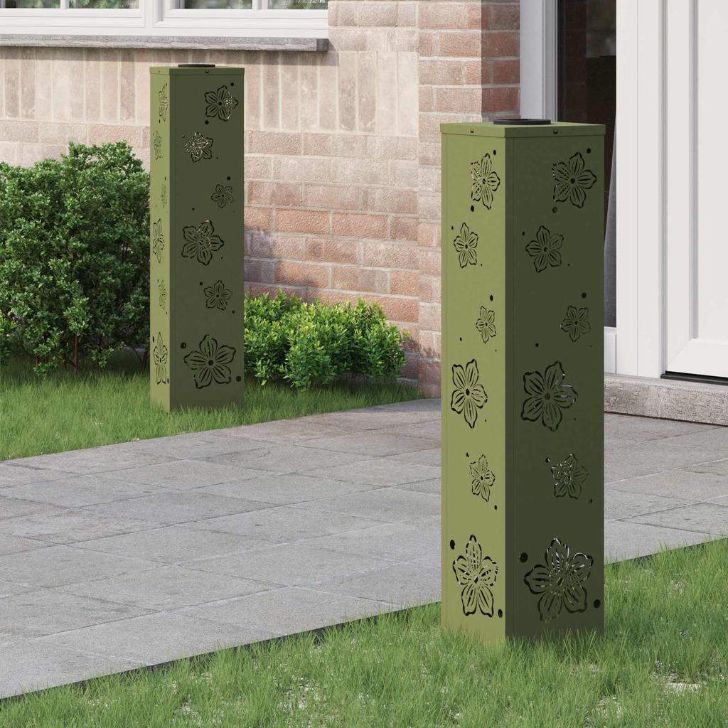 Solar LED Path Light 2 Pcs Olive Green Cold Rolled Steel