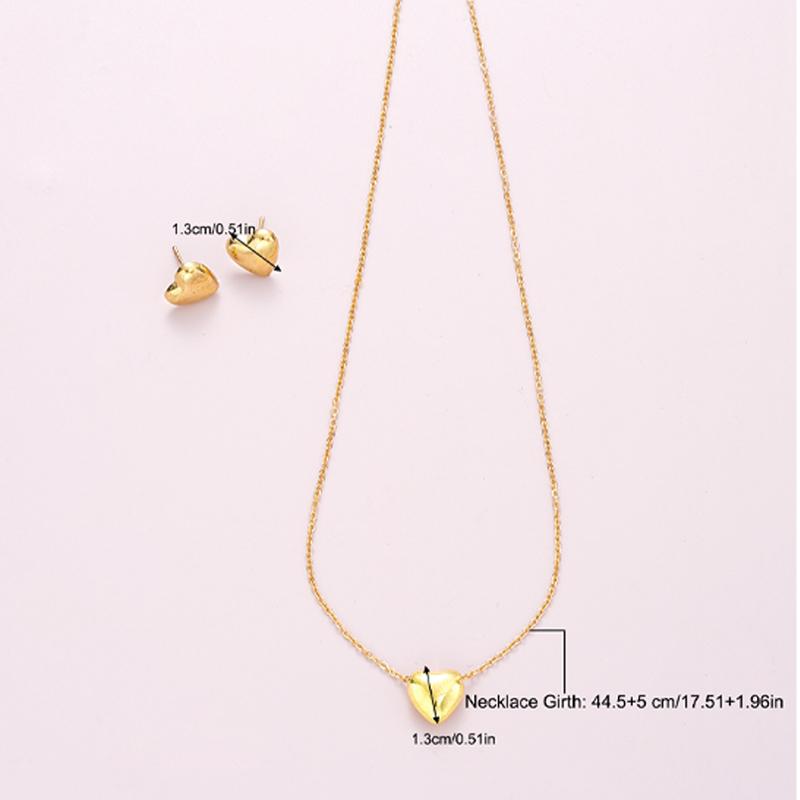 Boho Chic Gold Color Heart Jewelry Set Fashion Love Pendant Necklace Stud Earring Sets for Women Boho Daily Wear Jewelry Gifts
