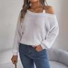 Damesweatshirt Høst/Vinter Casual Metallspenne Lappverk Off-Shoulder Klokkeermer Pullover Strikk Damer Strikket Topp