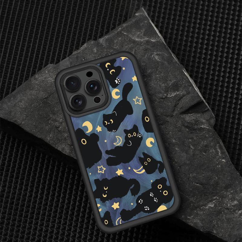 Sternenhimmel Schwarze Katze Neues Design Matt Frosted Niedliche Partner Handyhülle für iPhone 17 16 15 14 Plus 13 12 11 Pro Max Hülle