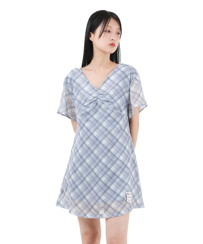 Catharsis Chiffon Mini Dress Blue Check One Size