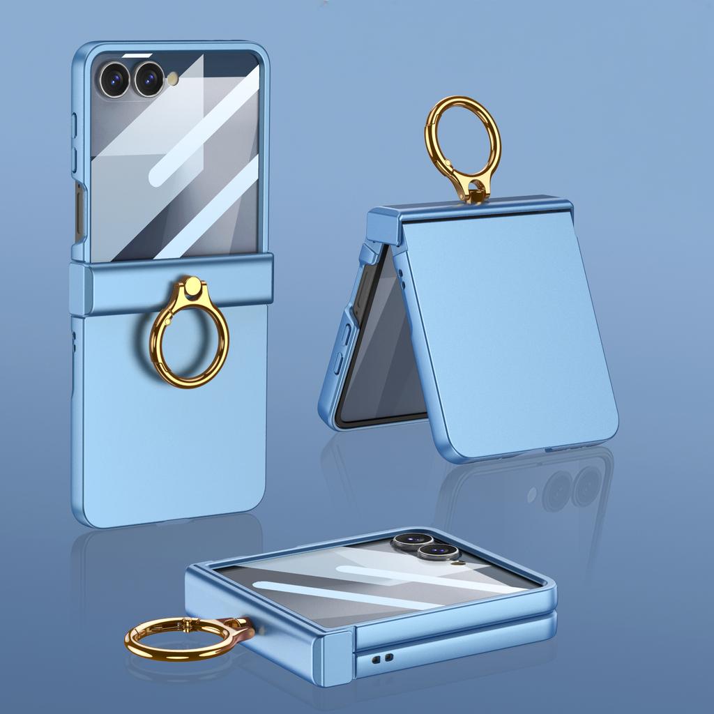 For Z Flip7 Phone Case Screen Protector 2in1 Ring Holder Cover For Samsung Galaxy Z Flip 7 Zflip7 Luxury Pivot Hinge Slim Shell