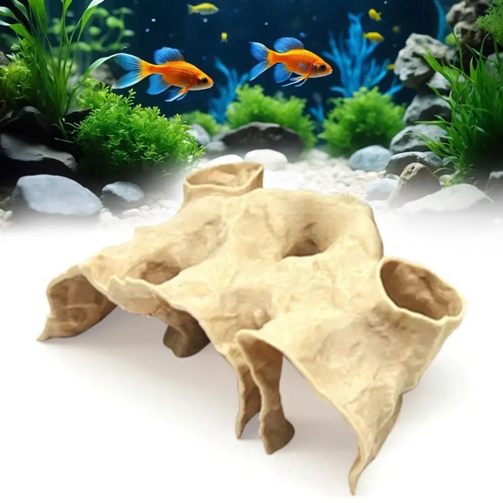 Divertente Stampa 3D Tunnel Grotta di Ghiaia Riposo Sicuro Acquario Grotta Sotterranea Nascondiglio Pesci Casa di Rocce Decorazione Acquario