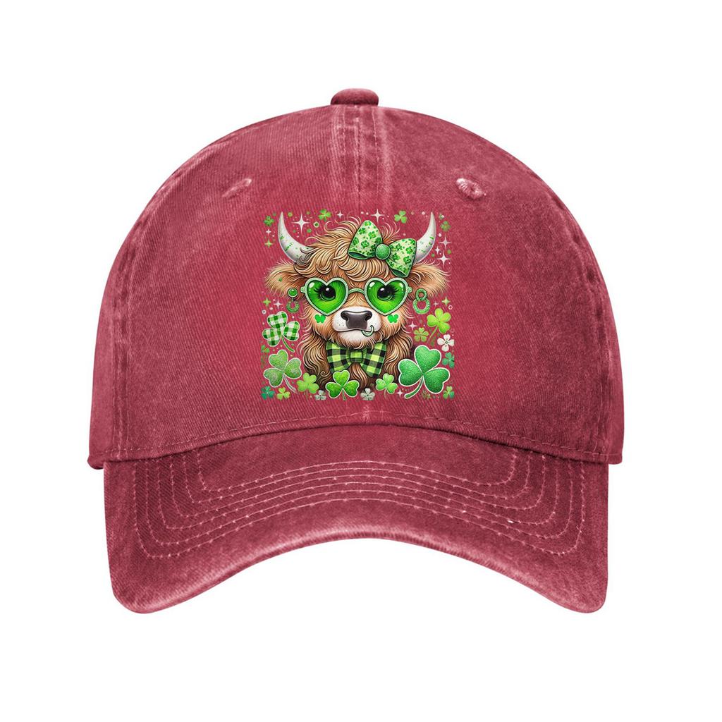 St Patricks Day Highland Cow Baseball Cap Adult Unisex Casual Denim Adjustable Sun Protection Hat