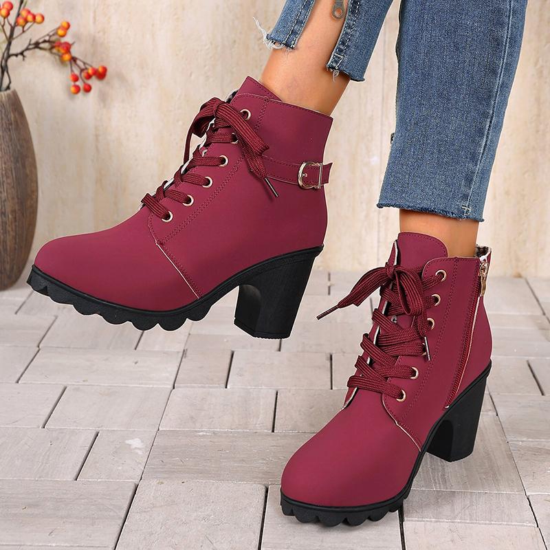 Fashion Women's Casual Block Heel Ankle Boots Lace Up Side Zipper Platform Short Boots Woman 2025 Autumn Comfort Chunky Heel Botas Mujer