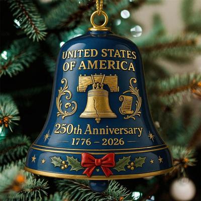 Enfeite Sino do 250º Aniversário dos Estados Unidos Patriótico Comemorativo Campainha Decoração Pendente para Árvore de Natal para Decoração de Casa e Jardim
