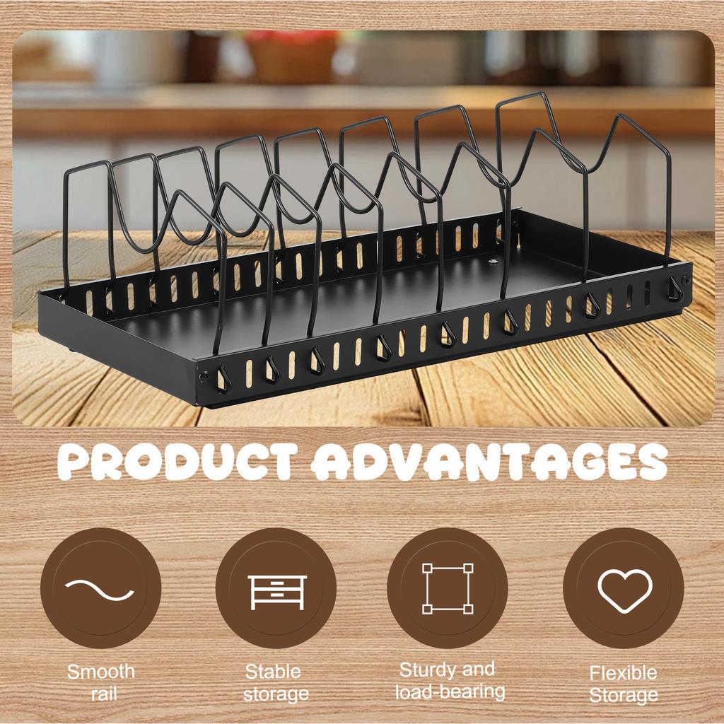 Pull Out Pans Organizer Rack with 8 Adjustable Dividers Sliding Pot and Lid Holder Kitchen Cabinet Utensils Storage Rack