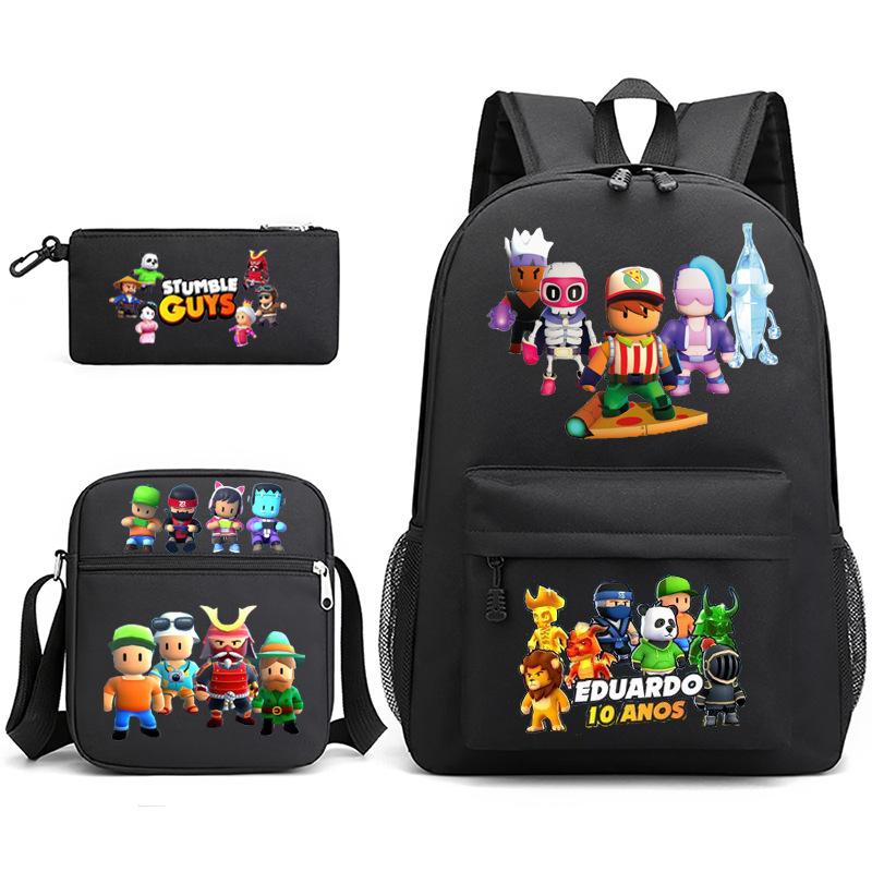 Large Capacity Schoolbag with Shoulder Strap; Student Three-piece Pencil Case Set