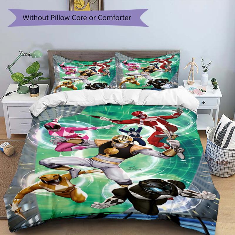 Set copripiumino 3 pezzi (1*Copripiumino + 2*Federe, Senza Nucleo),Set Biancheria da Letto con Stampa Mighty Morphin Power Rangers, Decorazione Camera da Letto, Stagione Unica, Compleanno
