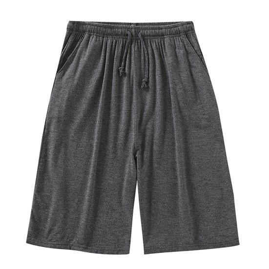 Men Summer Shorts Solid Color Loose Elastic Waist Drawstring Deep Crotch Keep Cooling Comfortable Pockets Plus Size Knee-length Shorts Men Clothes