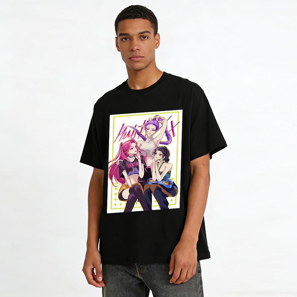 KDA Girl Group Print Short Sleeve T-shirt Game Peripheral Cool Cropped Top Streetwear For Women Pure Cotton T-shirt