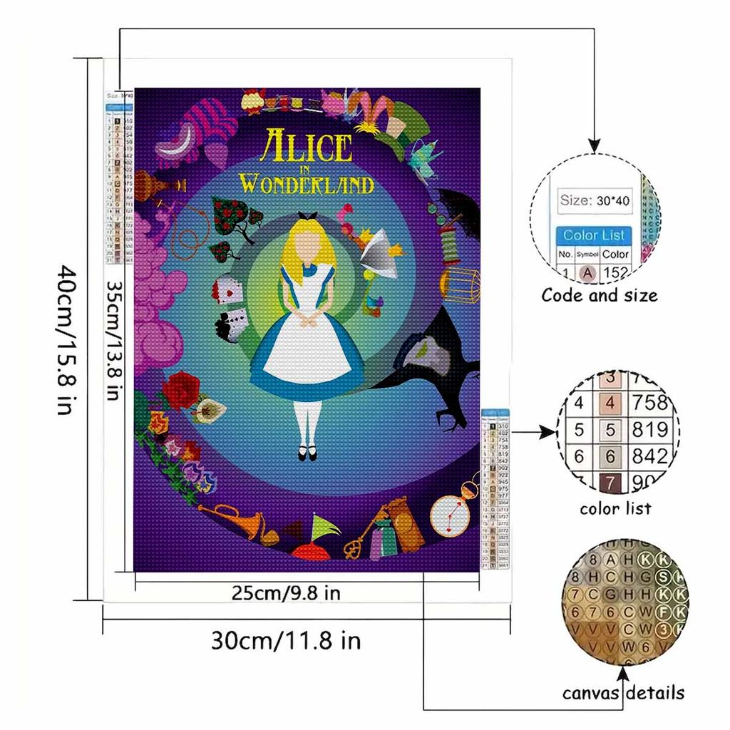 Full Round Diamond Painting Alice In Wonderland Art Rhinestone Picture Mosaic DIY 5D Cross Stitch Embroidery Home Decoration