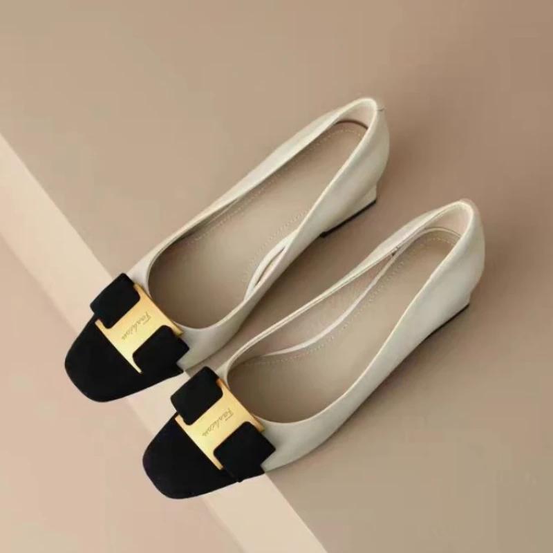 

Модная обувь большого размера на толстом каблуке в стиле «маленький ароматный ветер» для женщин, весна и осень 2025, новый темперамент, сочетание цветов, туфли-лодочки с открытым верхом 38 бежевый