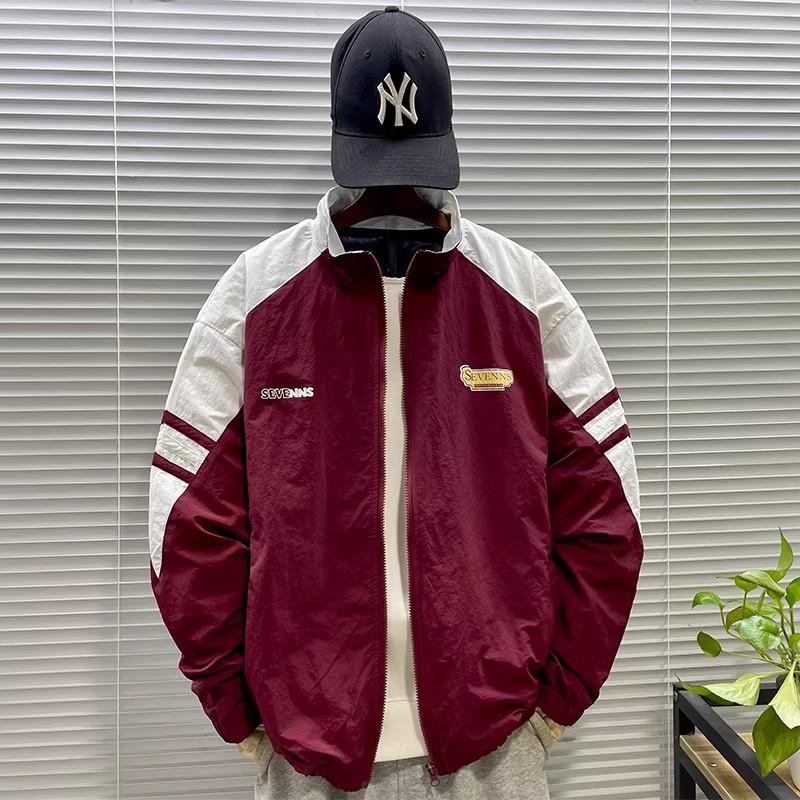 Men S Spring Autumn Outdoor Spliced Color Block Stand Collar Loose Jacket