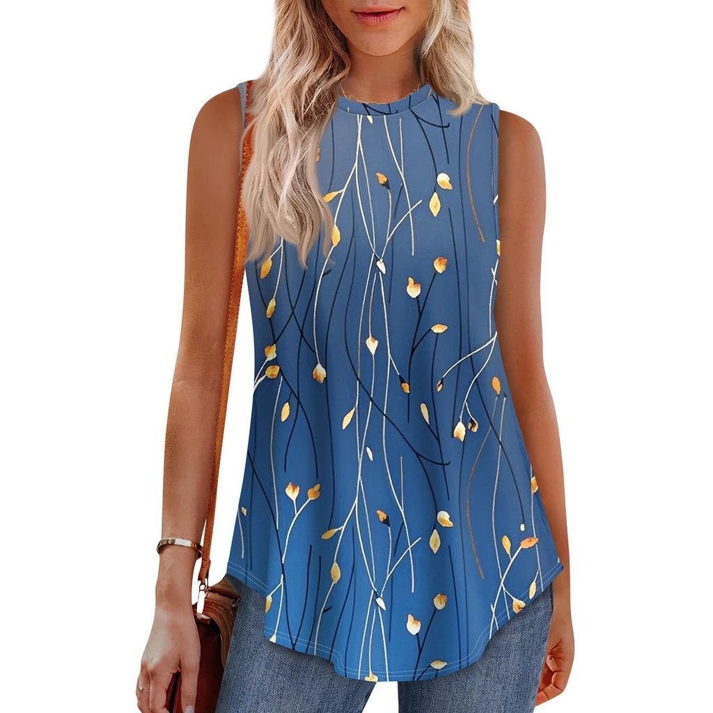 Women's Fashion Casual Sleeveless Vest Vintage Print Crew-neck Sleeveless Top