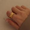 Versatile Brushed Round Ball Fashion Ring, Stainless Steel PVD 18K Gold, Retro Texture Niche Ring for Women