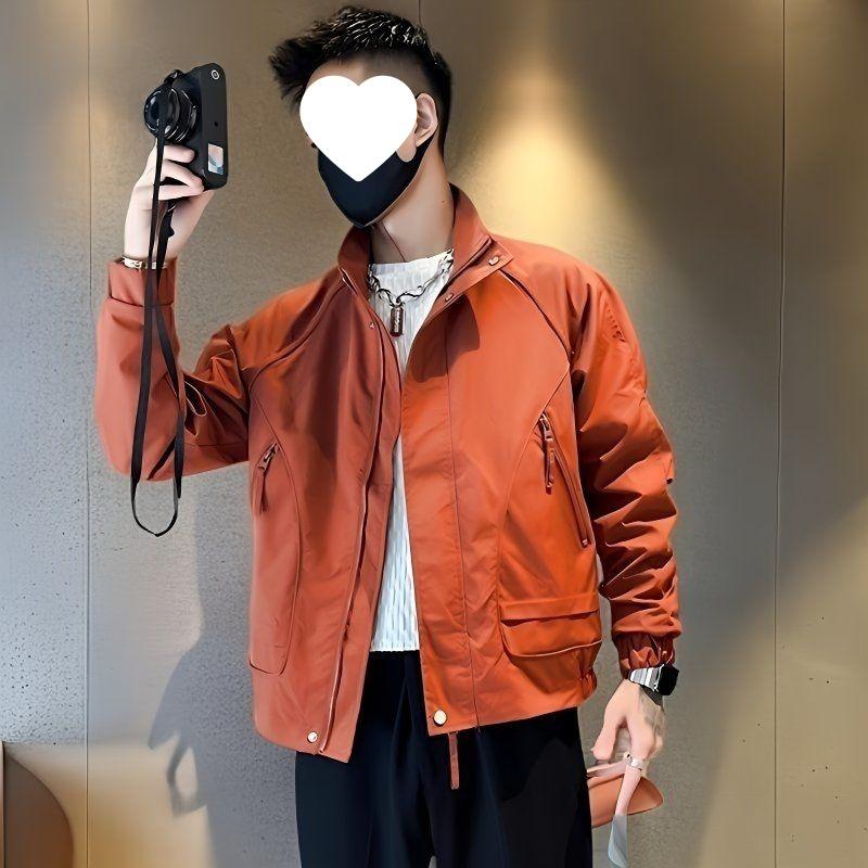 2025 Men's Trendy Windproof Stand-up Collar Workwear Jacket - Spring/Autumn Casual Korean Style