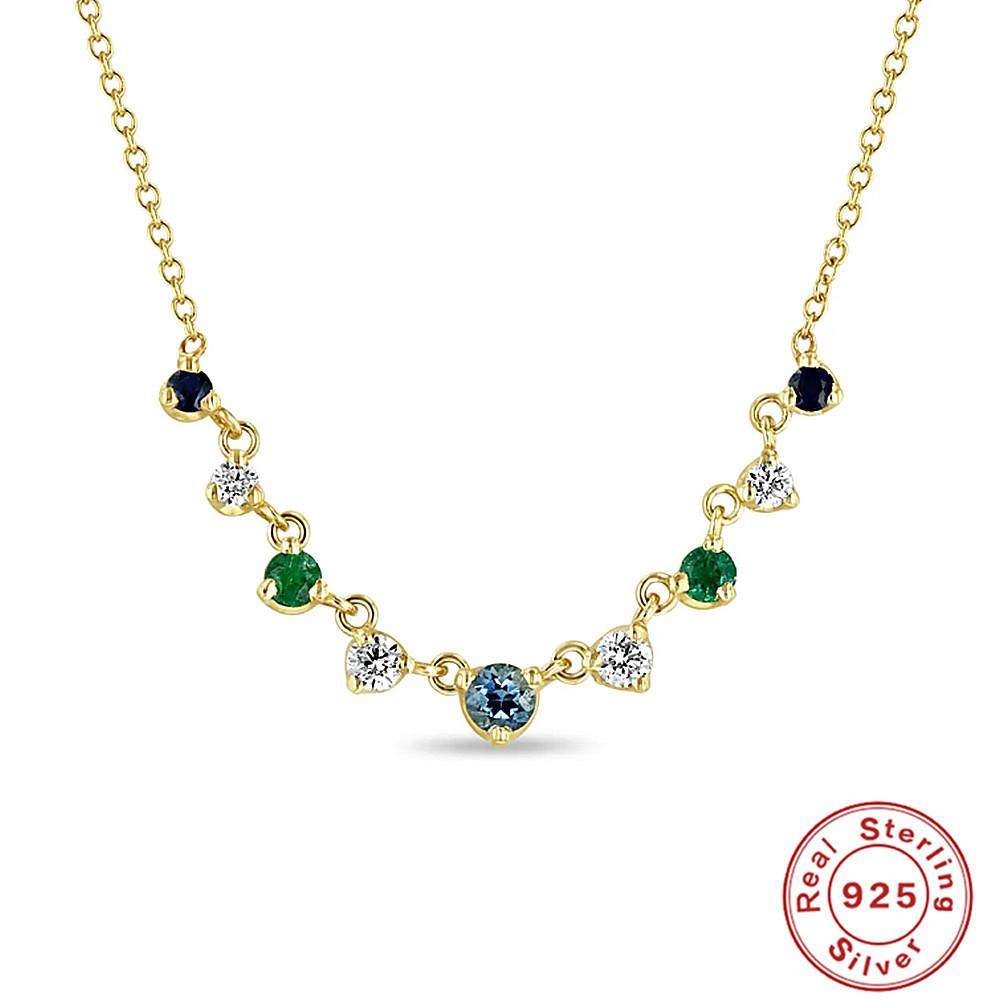 

Мода S925 Стерлинговое Серебро Круглый Подвеска-Ожерелье с Цветными Бриллиантами Цепочка на Ключицу Аксессуары 925 Silver