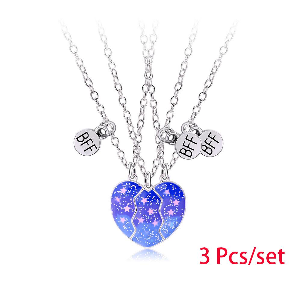 3 Pcs/set Best Friends Pendant Necklace For Woman Magnetic Adjustable Rainbow Daisy Lover Broken Heart Chain BFF Jewelry Gifts
