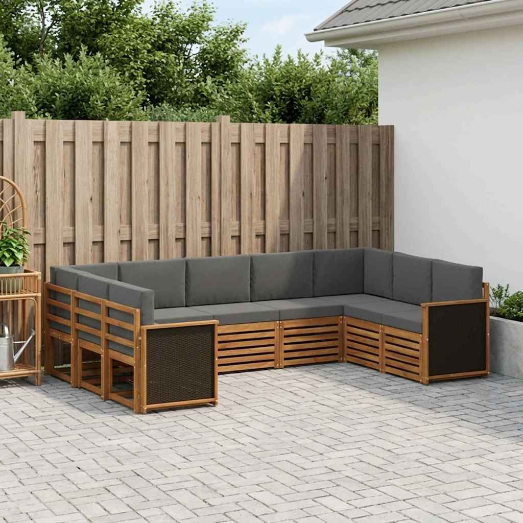 Outdoor Corner Sofa Set with Cushions 7 pcs Natural and Anthracite