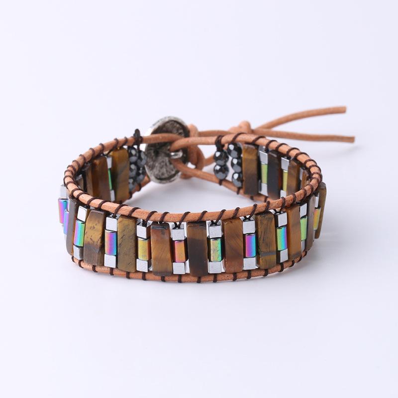 Brățară cu mărgele pătrate lungi țesute manual în stil național Brățară cu mărgele din piatră naturală Brățară înfășurată pentru femei