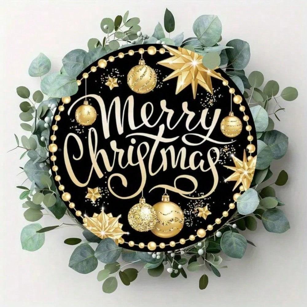 Vintage Round Metal Tin Sign Wall Art Christmas Holiday Decor Home Gift