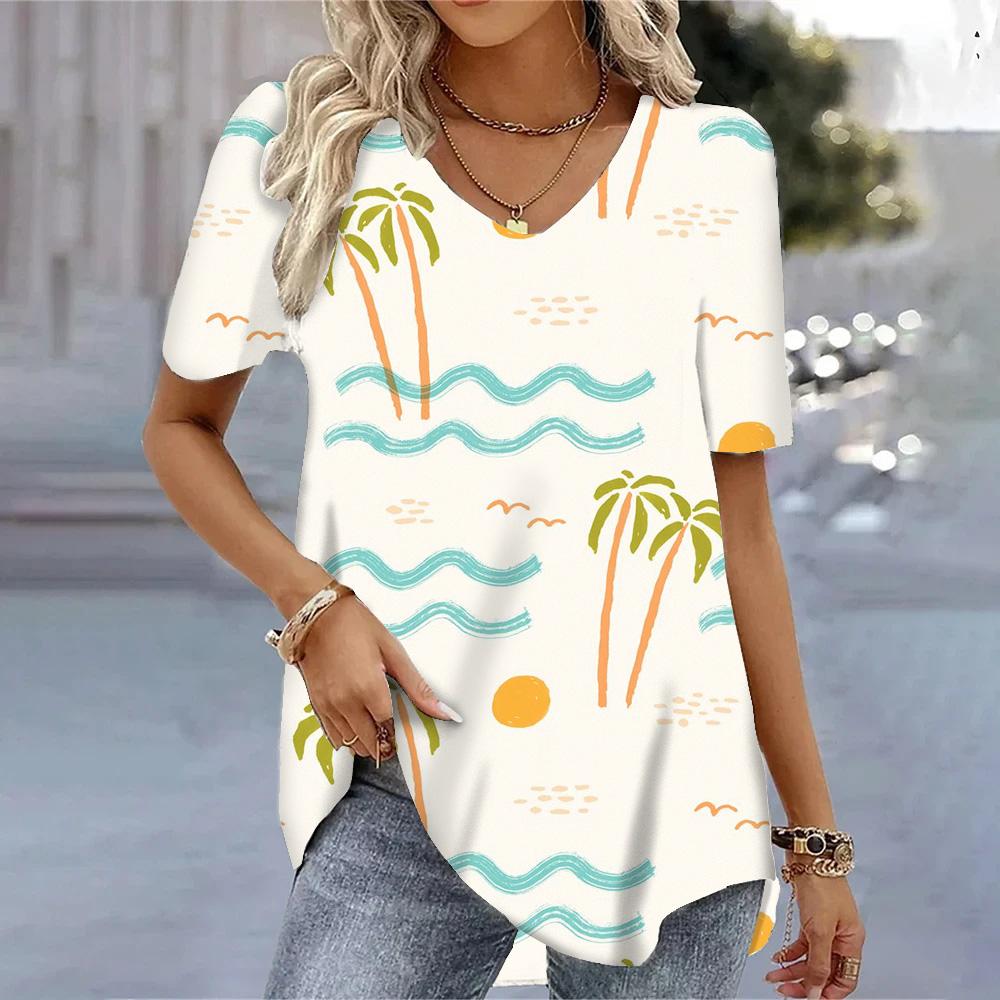 

Женские топы с коротким рукавом и 3D-растительным узором, модные свободные повседневные футболки, блузки с принтом, летняя одежда 8XL