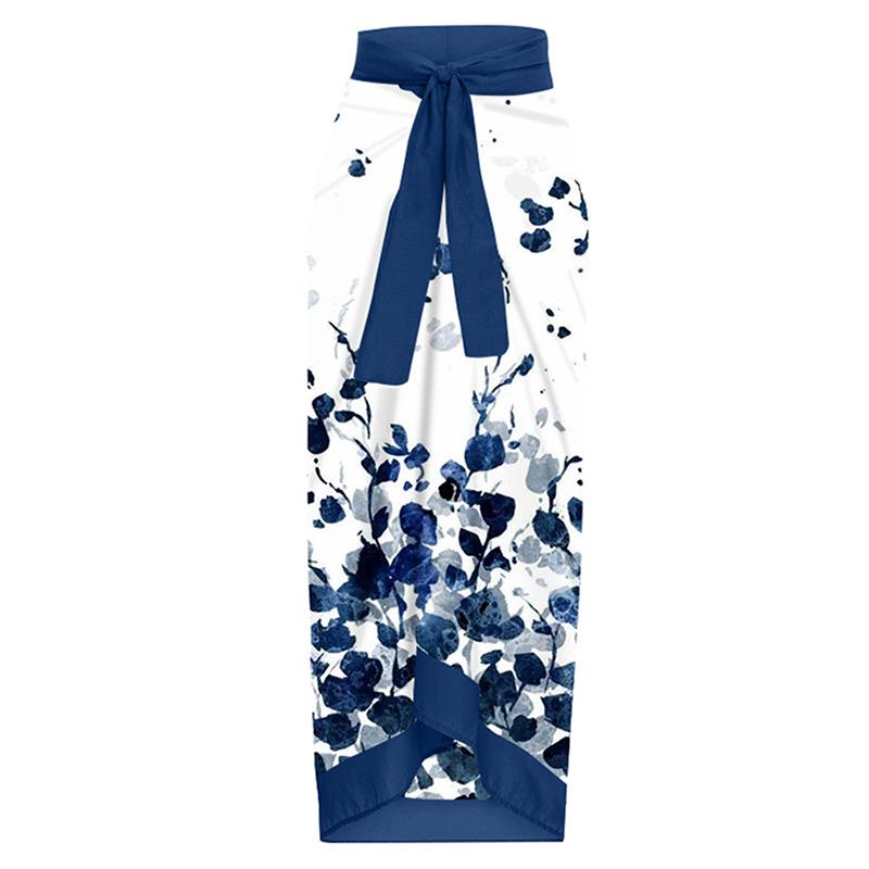 

Женское праздничное миди-платье с принтом и завязками One size синий