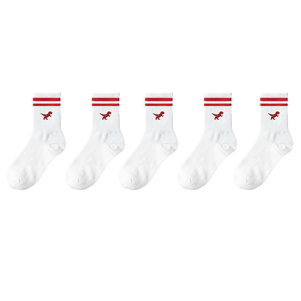 Multiple Pairs of Men's Crew Socks with Dinosaur Patterns, White, Unique, Comfortable, Breathable, Moisture-Wicking