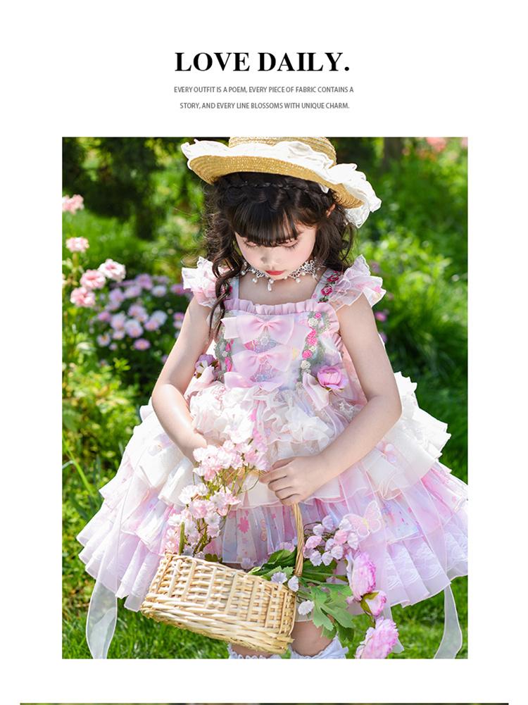 Lolita Girls' Princess Dress Summer New Flower Fairy Dress Children's Super Fairy Monet Garden Birthday Dress