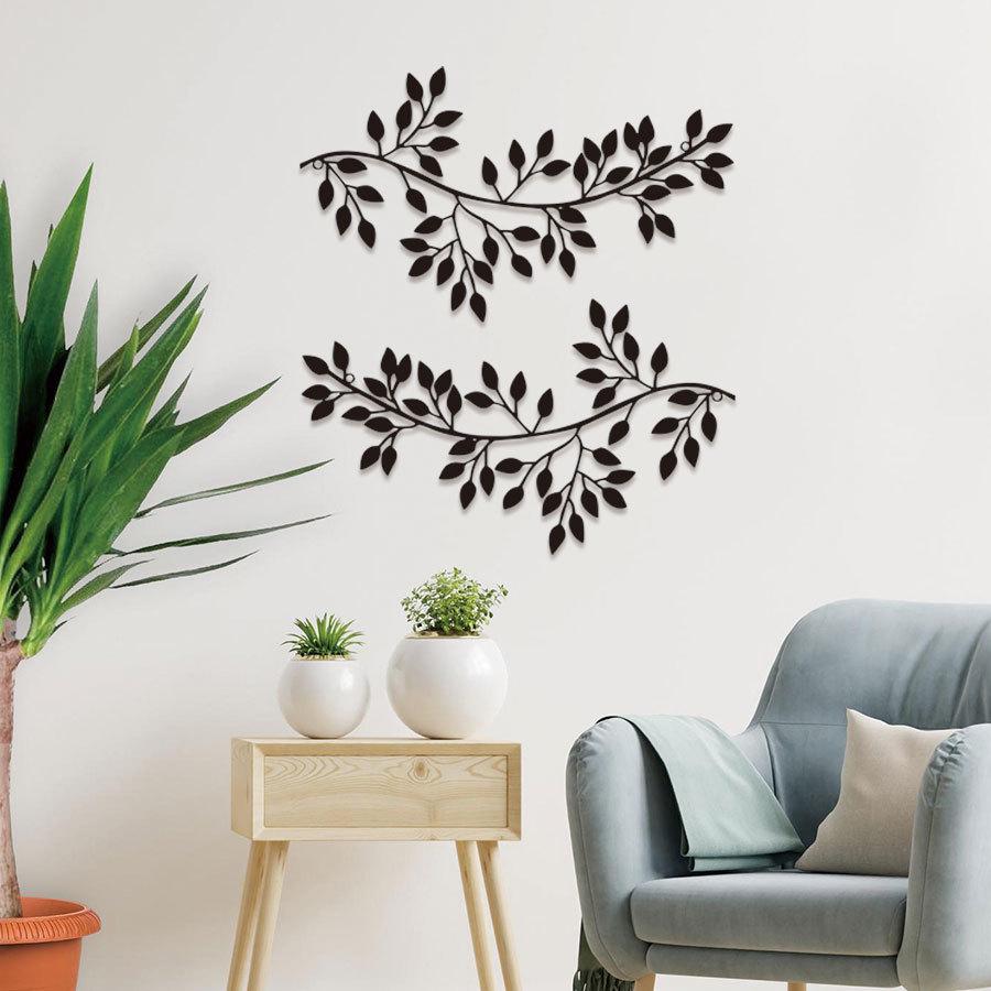 Металлическое настенное искусство «Скрещенные листья»: Художественный символ личности 16*30 cm чёрный