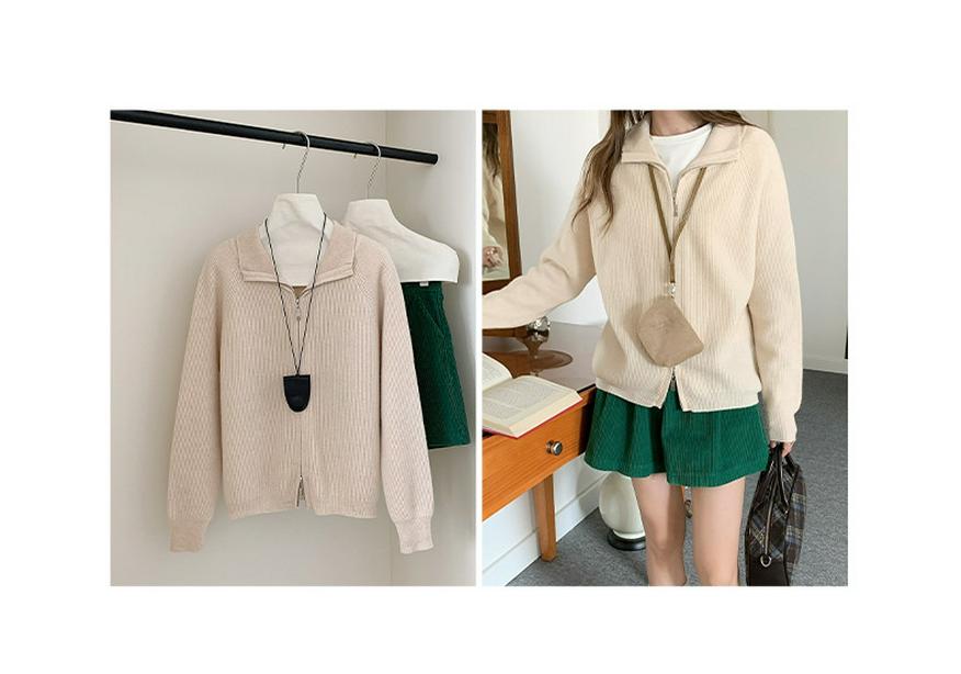 2026 Autumn/Winter Women's Pure Wool Zipper Stand Collar Knit Cardigan Sweater
