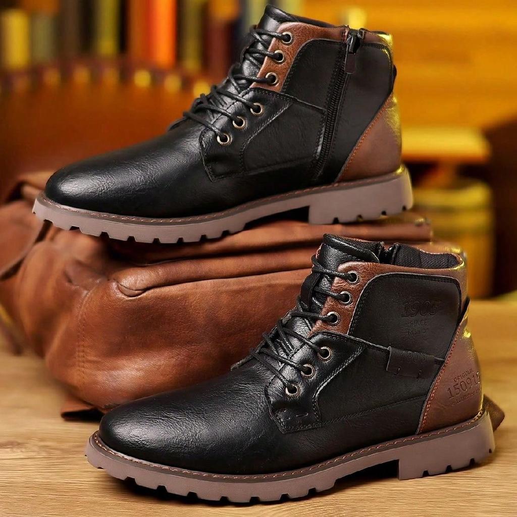 Men Boots High Quality Handmade Leather Boot Retro Side Zip Suitable for Daily Travel