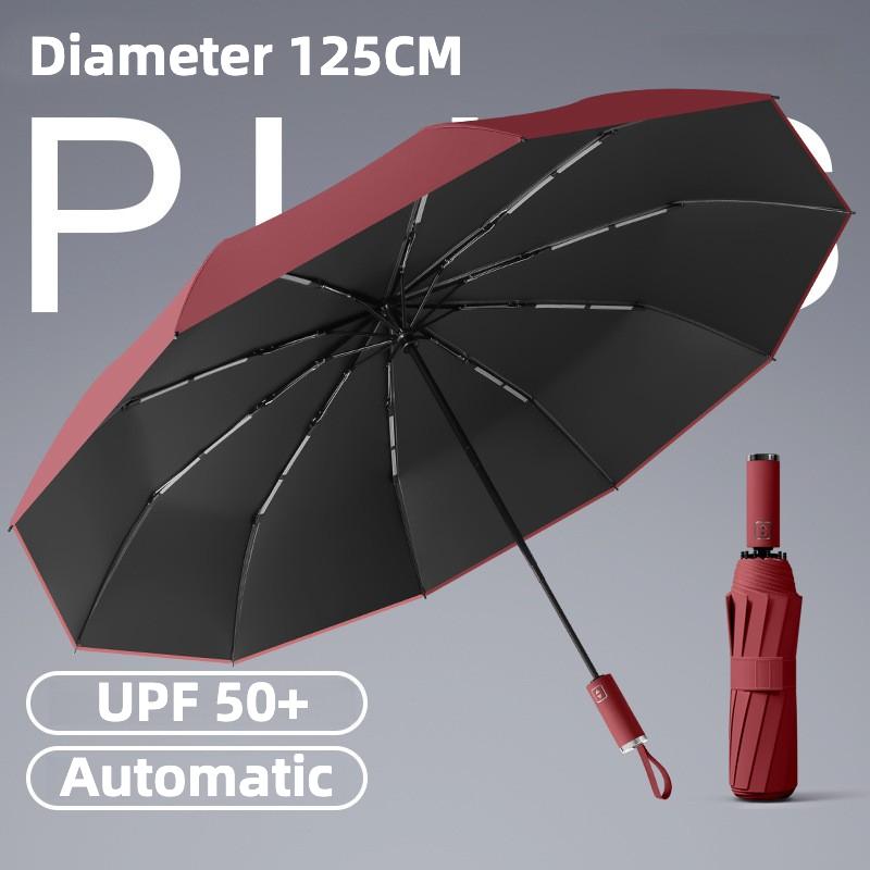 Windproof Automatic Folding Umbrella, 125Cm Large Umbrella Surface, Sun Uv Protection Upf50+ Rain Umbrellas For Man And Women