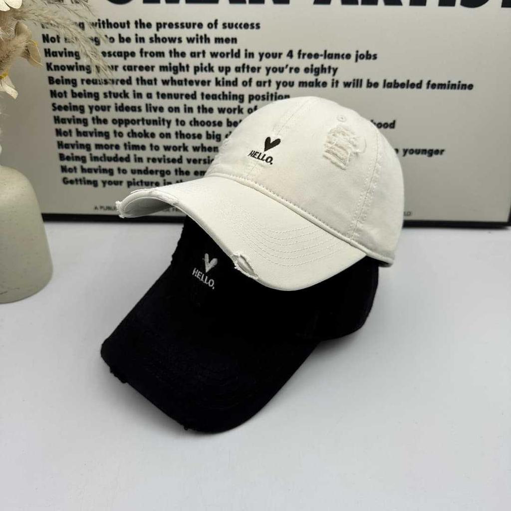 Love Embroidery Ripped Baseball Cap Women's Wide Brim Showing Face Small Versatile Cap Soft Top Big Head Circumference Deep Top Hat