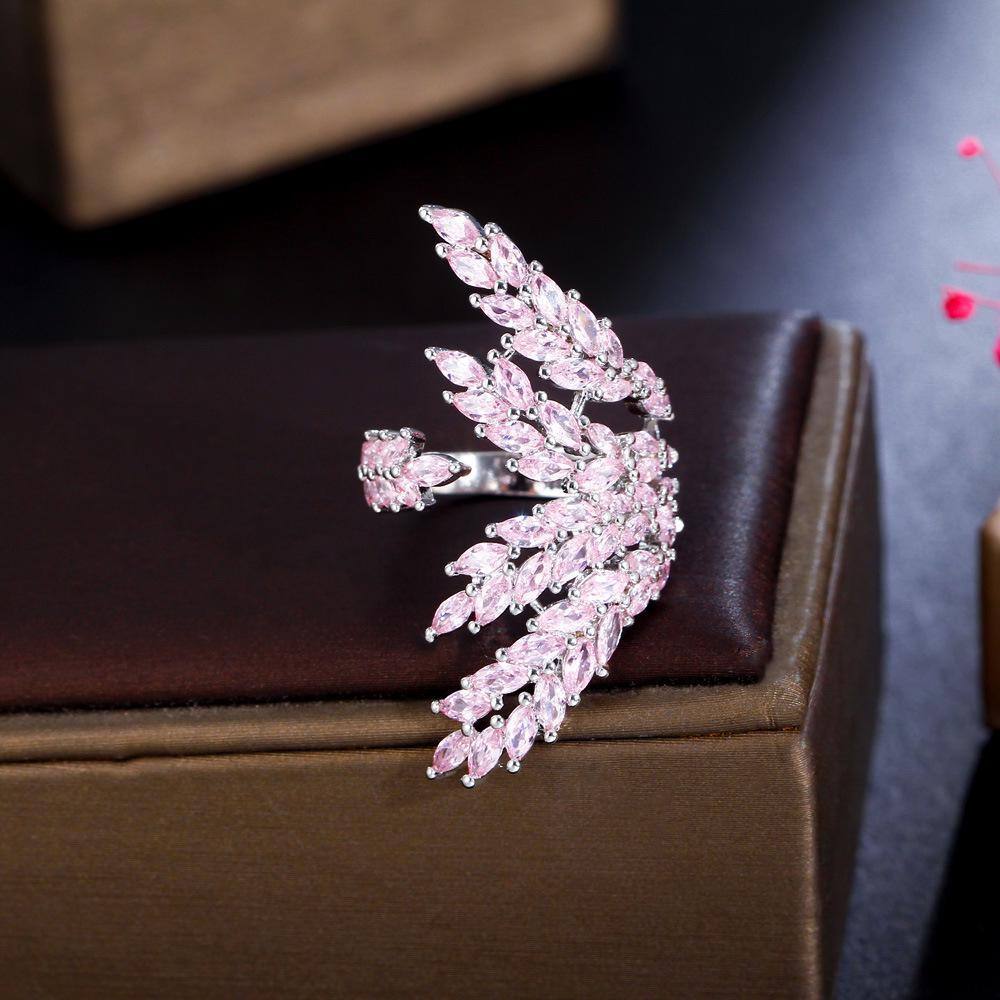 European Rhinestone Adjustable Tree Branch Ring платиновый/розовый