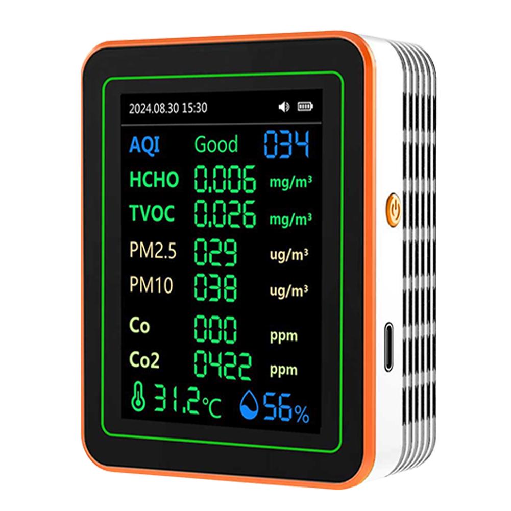 

12 In 1 Air Quality Monitor PM2.5 PM10 CO CO2 TVOC HCHO AQI Tester 2.8inch TFT Color Screen CO2 Formaldehyde Detector for Indoor білий