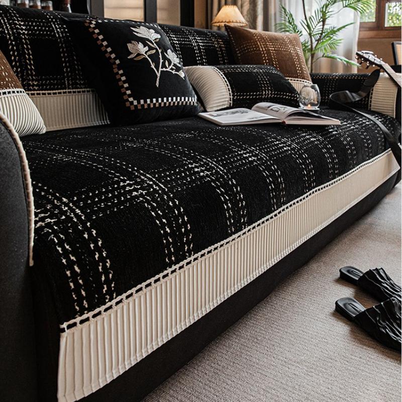 Piece Checkered Chenille Sofa Cushion Universal Anti Slip Cushion for All Seasons Sofa Cover Cloth Anti Cat Scratch Wear-resistant Home Decoration