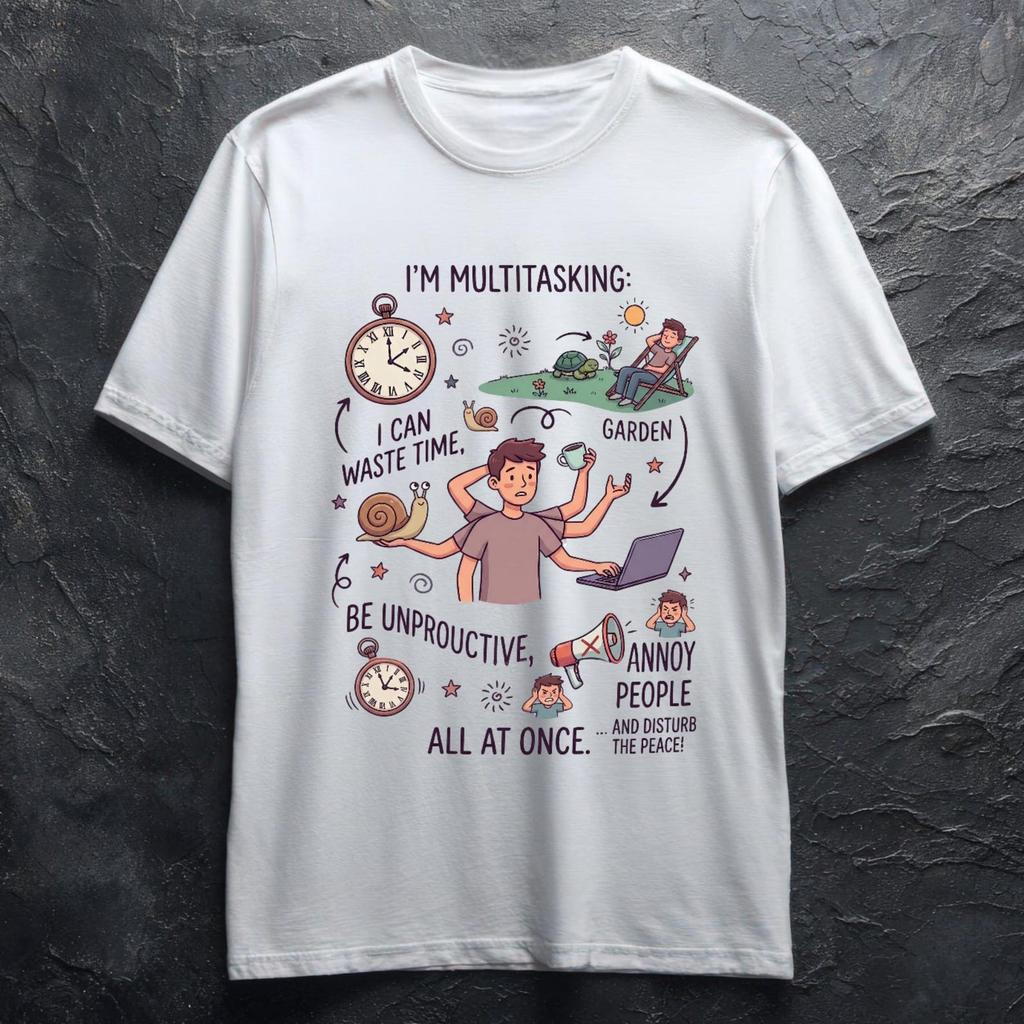 I'm Multitasking Tee | Funny Multitasking Illustration, Space & Plants Graphic Shirt, Lazy shirt, Funny Shirt, Gift for lazy people