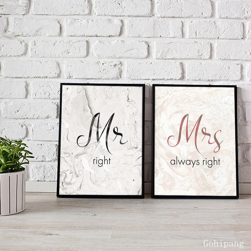 Minimalist Quote Wall Art Mr Rignt Paintings for Interior Canvas Posters and Prints for Living Room Frameless Art Picture Decor No Frame