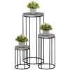 Flower Stand 3-Piece Set Made of Metal Plant Stand Set in Marble Look Flower Stool Flower Pot Holder Stackable Plant Stool for Flower Pot Black+Grey