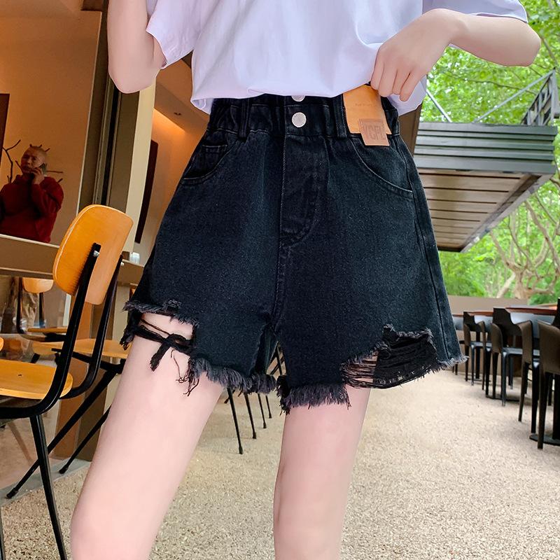 

Summer Teen Girls Denim Shorts Clothes Kids Child Elastic Waist Design Shorts Age 5-14 Years Old 170 чорний