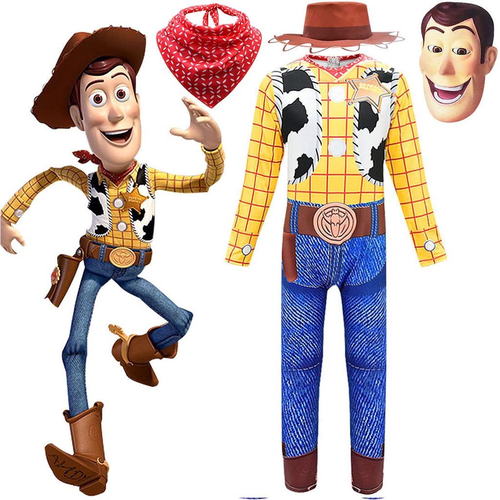 Colorful Toy Story 4 Woody Cosplay Costume For Kids Featuring Long Sleeves Jumpsuit