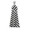 Robe Mi-longue Asymétrique à Rayures, Col Halter, Dos Nu, Sans Manches pour Femme, Tenue Décontractée Élégante